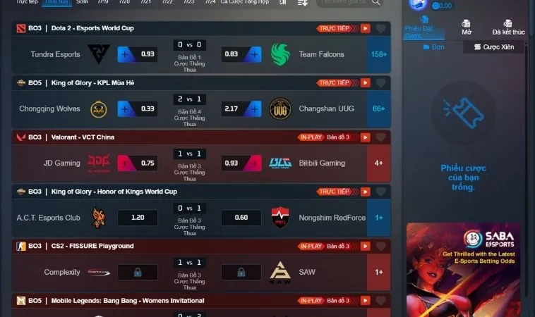 Chinh Phục Thể Thao Điện Tử 99OK Thắng Lớn Với Kỹ Năng Đỉnh Cao 2 Giao diện đặt kèo cá cược Thể Thao Điện Tử 99OK