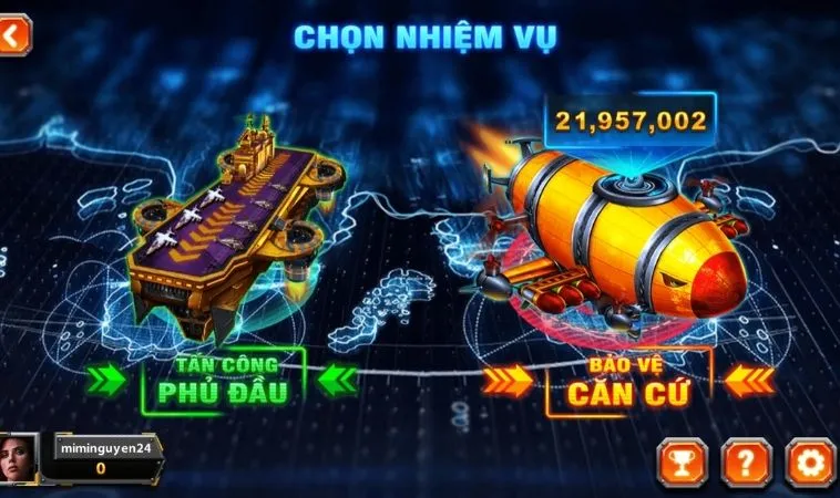 Thắng Lớn Với Cách Chơi Bắn Cá Đại Chiến B52 99OK Đỉnh Cao 2 Chọn nhiệm vụ trong game Bắn Cá Đại Chiến B52 99OK