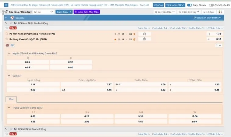 Bảng kèo cá cược cầu lông tại 99OK