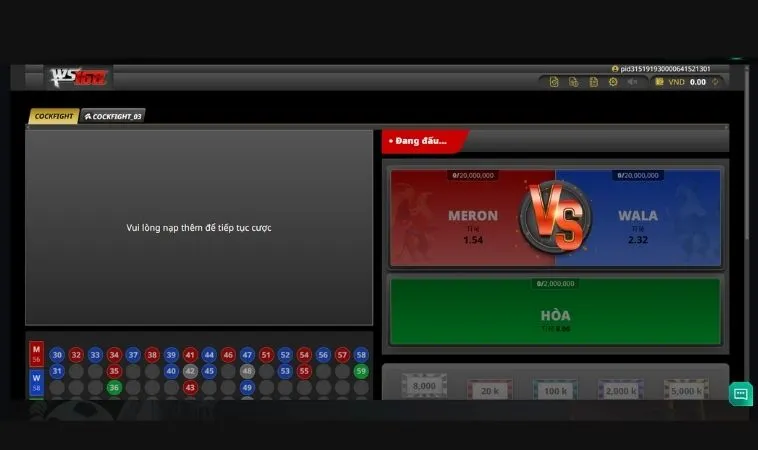 Các cửa cược tại sảnh đá gà WS168 tại 99OK